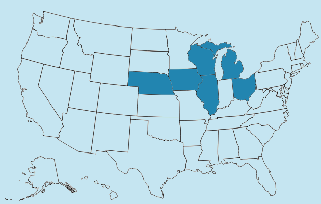 Map showing districts in the midwest where we're active